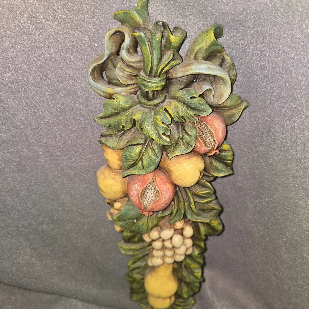 Vintage Fruit Swag Wall Plaque Pomegranate Grapes Pear Tuscan Kitchen Decor 16in